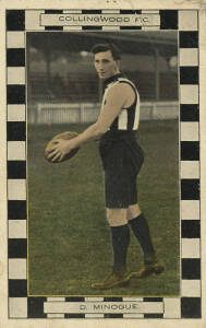 1915 Sport Magazine "Footballer Postcard" for "Collingwood F.C. - D.Minogue". Good condition (minor corner bend). {Dan Minogue played for three clubs - Collingwood, Richmond & Hawthorn, and also coached at five clubs - a record that has never been equalle