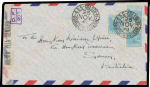 WWII Military: REFUGEE & EVACUEE MAIL: 1942 POW Envelope from a POW in Hong Kong to his wife "Hong Kong Evacuee/Hong Kong Liaison Officer/Sydney"; 1943 from Brazil endorsed ".../Toronto/Canada" on the flap to "Hong Kong Liaison Officer/For Hong Kong Evacu