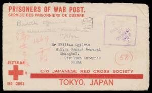 WWII Military: REFUGEE & EVACUEE MAIL: c.1942 Red Cross envelope with Thick Bar from Melbourne to "HMB Consul General/Shanghai/Civilian Internee" with 'SHANGHAI' arrival b/s & superb 'SWISS CONSULATE GENERAL/Section for Protection of British Interests/ SH