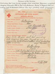 WWII Military: REFUGEE & EVACUEE MAIL: 1943-45 Australian Red Cross 'MESSAGE SERVICE' forms 1) from China with very fine 'COMITE INTERNATIONAL/SHANGHAI/CROIX + ROUGE' cachet in violet; 2) from Australia to China with Red Cross at Geneva cachet; & 3) from 