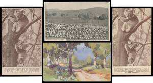 WWII POW Mail: YMCA CHRISTMAS GREETINGS POSTAL CARDS: 1942 Koalas with Text in Italian (with 'No 13 POW GROUP MURCHISON' h/s on reverse) & in German; 1944 Flock of Sheep in Italian; 1945 Country Road in Italian & in German; all unused. A very rare group: 