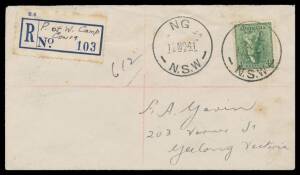 POW Camps NSW: COWRA: Civilian mails comprising registered Gavin cover with ' NG /12NO41/NSW' cut-down relief cds & registration label with mss "POW Camp/Cowra"; 'POW PO COWRA' cds on an Army 1d concession rate cover, registered OHMS cover with '22 AUST