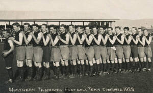 1923 postcard "Northern Tasmania Football Team Combined, 1923". G/VG.