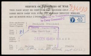 POW Camps Vic: MURCHISON: Sub-Camps from Murchison No 13A printed & plain notelopes both by air with 'APPROVED...COMMANDANT 13A' cachet; No 13B printed notelope with 'APPROVED...COMMANDANT 13B 2' cachet, plain cover to Melbourne with huge '13B' cachet on