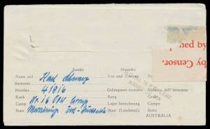 POW Camps WA: MARRINUP: 1945 notelopes to Italy x4 (two with no text on outside; one a 1/- Airmail type) or Germany x3 (two are 1/- Airmail types) plus 1946 unprinted type to Italy but apparently not sent, all endosed "Marrinup" on the reverse, three addi