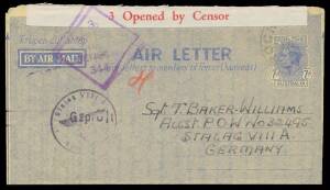 POWs in Germany: mostly airmail covers from Australia to Stalags in Germany and occupied areas including various types of POW envelopes, several Aerogrammes including 7d Air Letter with the Admonition not crossed-through x2, a few sent via the Red Cross i