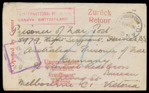 POWs in Germany: 1944-45 quartet from Australia comprising surface & airmail covers both returned as insufficiently addressed, surface cover with boxed 'THIS LETTER FORMED PART OF UNDELIVERED/MAILS WHICH FELL INTO THE HANDS OF/THE ALLIED FORCES...' cachet