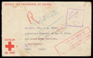 POWs in Italy: - companion lot of mostly airmail covers to Italy including various Red Cross envelopes (one endorsed "Repatriated" & noted as the only such item recorded from Italy), etc, also US 6c Airmail Envelope from New Caledonia via Australia to a N