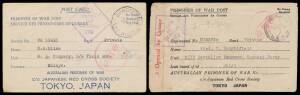 POWs in Malaya: CHANGI - INWARDS MAIL: All-different POW Postal Stationery comprising Red Cross Postal Cards blue/white x2 & black/white, Envelopes blue/white (with letter), black/white, or red/white with Three Thin Bars (with letter) or Thick Bar, and Le