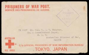 POWs in Malaya: CHANGI - INWARDS MAIL: Red Cross Envelopes with No Bars (rare), Single Ruled Line & typed "c/- Japanese Red Cross Society" (very scarce), Three Thin Bars, or Thick Bar, minor blemishes. Neil Russell states only one other example has been r