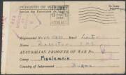 POWs in Burma: MOULMEIN: 1943 black/white POW Envelope to "Moulemein [sic] Burma" from NSW with camp censor Adachi cachet; and Red Cross blue/white lettersheet to "Moulimein [sic] Burma" from South Australia; both censored at Melbourne, minor blemishes. - 2