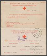 Liberated POWs: Six stampless covers from NSW x4 or Queensland x2 to various Australian POWs in Germany or unspecified countries all sent to the Red Cross in Melbourne; plus two different advice of receipt of parcel postcards from the Red Cross at Melbour - 3