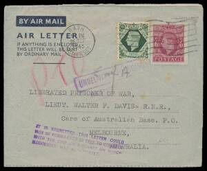 Liberated POWs: Four covers - two by air - & seven aerogrammes all from GB to liberated POWs all addressed c/- the GPO Melbourne, various redirections & cachets including 'NO RECORD OF/Repatriation/OF ADDRESSEE' x2 & similar straight-line type, and three 