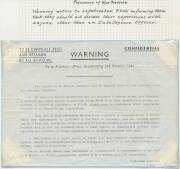 Liberated POWs: Balance of this section including original notice warning against speaking about "Escape Organisations", plain cover with superb 'REPATRIATED/PRISONER OF WAR/SERVICE' cachet in violet, Japanese uprated 2s Postal Card to Borneo during "Susp - 2