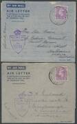 Liberated POWs: EASTBOURNE, SUSSEX (ENGLAND): Local cover endorsed "Marine Shark", the ship in which the addressee was repatriated to Australia; airmail cover from Sydney; 'AUST FPO/191' cds on two formular aerogrammes to Queensland or Victoria, and on re - 2