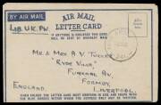 Liberated POWs: MANILA: 1945 (Oct 1) use of GB formular aerogramme endorsed "Lib UK PW" with the message headed "c/o 3 Australian Repl Co/Manila PI", to GB with 'AUST ARMY PO/241' cds. Rare. [Ted Proud records APO 241 at Hollandia Feb-June 1945, then in J