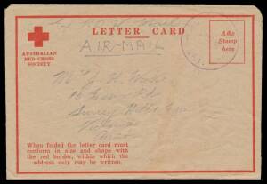 Liberated POWs: SINGAPORE: Australian Red Cross 'LETTER CARD' in red/buff with the letter headed "14th AGH/Singapore" with light but fine 'AUST FIELD PO/24SE45/251' cds in violet in use at Changi. The letter states "...It is rather hard for us to adjust t