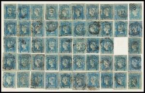 NSW: 1851-63 Laureates 1854 Double-Lined Numeral Wmk 2d blue Plate III SG 84-86a group three complete reconstructions of the 50 positions (10x5, one missing position 29) including [3, 'WALLS' Partly Covered by Wavy Lines], condition variable but many have