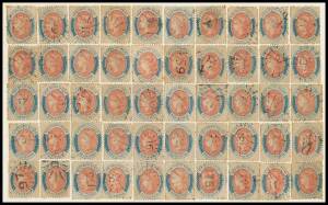 NSW: 1851-63 Laureates Perf 13 (6d) 'REGISTERED' SG 124-127 group complete reconstruction of the 50 positions (10x5), condition variable but many are attractive & most are lightly cancelled with some numeral interest, Cat Â£1200+. (50)