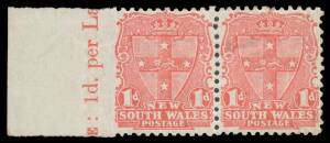 NSW: 1897-99 Diamond Jubilee 1d rose-carmine Die II marginal horizontal pair from the left of the sheet Imperforate at Left, large-part o.g. Much scarcer than the Imperforate Three Sides errors.