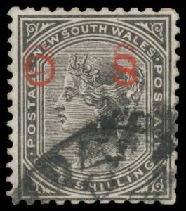 NSW: OFFICIALS: 1882-85 De La Rue 1/- black with Overprint Double SG O33ba, well centred, untidy Sydney cancel clear of the overprint, undercatalogued at Â£500. RPSofV Certificate (2009). [Only six singles & two pairs - one in the Royal Collection - have 