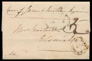 NSW: 1837 (Mar 6) mourning entire to Sydney rated manuscript "5" (d) on face with fair undated 'LIVERPOOL/N.S.W' h/s (White #C3) and crowned 'GENERAL POST OFFICE/SYDNEY' (White #S4) arrival alongside, addressed to "Mrs. Norton, Care of James Norton Esq, E