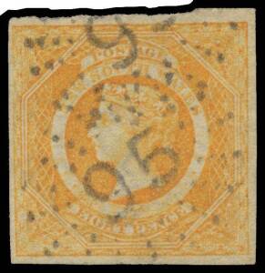 Queensland: MORETON BAY DISTRICT: New South Wales Diadems 8d dull yellow-orange SG 98, margins good to large, very fine Rays '95' cancels of Brisbane, Cat Â£1300. A very desirable Queensland forerunner.