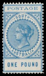 Sth Aust: 1902-04 Thin 'POSTAGE' 10/- green & Â£1 blue BW #S33-34 (SG 278-9), Cat $750 (Â£700). (2)