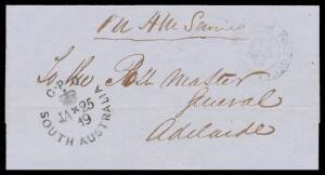 Sth Aust: 1849 OHMS outer with a light but largely legible strike of the rare undated double-circle 'POST OFFICE/[crown]/ PORT ADELAIDE' handstamp, superb GPO arrival cds of JA*25/49. Exceptional quality.