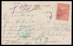 Tasmania: 1910-12 Tasmanian PPCs from Ringarooma all to Russia, one with Pictorials Â½d & 1d, the others with 1d only & various Russian tax & redirection handstamps. Nice lot, to a very scarce destination. (5)