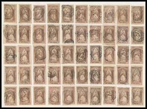 Victoria: 1852-56 Queen-on-Throne Thomas Ham Engraved 2d SG 18/b complete reconstruction of the 50 positions, all with full margins & generally very attractive (all those we checked are very fine), noted superb Barred Oval '24' (rated R) of Horsham & 'GLE