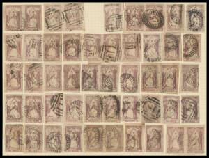 Victoria: 1852-56 Queen-on-Throne Campbell & Fergusson Lithographs 2d SG 36/39a virtually complete reconstruction of 49 of the 50 positions (missing only 'E-J') including ten pairs, condition variable, some postmark interest, Cat Â£1300++. (49)