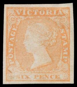 Victoria: 1854-55 Woodblocks Imperf 6d dull orange SG 32a, large even margins, unused, Cat Â£550. An unusually fine example.