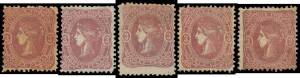 Victoria: 1860-66 Beaded Ovals 3d maroon selection with unused x16 (a few with part- to large-part o.g.), Major Cracked Electro, many dated examples, large-part reconstruction of 97 of the 120 positions, etc, generally fine to very fine. Ex JRW Purves (th