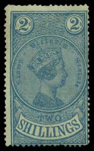 Victoria: 1884 Stamp Statute Wmk '2' 2/- blue/green SG 217, apparently unused, Cat Â£250.