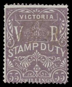 Victoria: 1884-96 Large Stamp Duty Lithographed 35/- grey-violet SG 245, unusually clean-cut perfs & with none of the usual pinholes, light manuscript cancel. About as fine as they come! [No postally used example has been recorded]