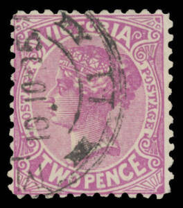 Victoria: 1901-10 V/Crown Perf 11 2d bright purple BW #V60A (SG 404), Melbourne cds of 10.10.05, Cat $750 (Â£300). Chris Ceremuga Certificate (2010) states "very rare stamp, known only used". [Geoff Kellow at page 298 states "About half a dozen used copie