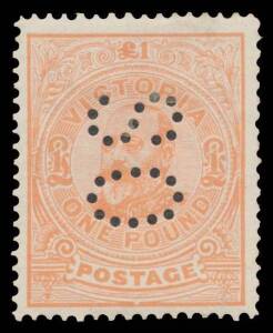 Victoria: OFFICIALS: 1905-12 Crown/A Perf 12Â½ Â£1 salmon-pink perf 'OS' BW #V127Ab (SG 431), large-part o.g., undercatalogued at $600 (Â£300 without perfin). Most examples of this and the next two lots are CTO from presentation/collector sets. Mint - and