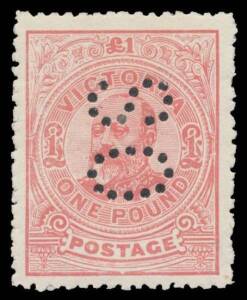 Victoria: OFFICIALS: 1905-12 Crown/A Perf 12Â½ Â£1 rose perf 'OS' BW #V127Cb (SG 431a), exceptional centring, characteristic rough perfs, large-part o.g., undercatalogued at $600 (Â£300 without perfin).