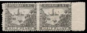 Victoria: LOCAL STAMPS: Murray River Steam Navigation Company 'HALF PENNY' black selection including a corner example & two horizontal pairs, condition variable, large-part o.g. The last of the MRSNCo stamps to be offered from the "Brussels Find". (15)