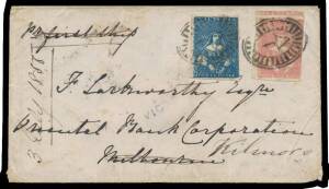 Victoria: 1855 stampless cover endorsed "pr first ship" apparently carried per favor with light 'SHIP LETTER/FREE/ JY20/1855/GPO VICTORIA' b/s in red, forwarded to Kilmore with Campbell & Fergusson Half-Lengths 1d - with part of the adjoining unit above -