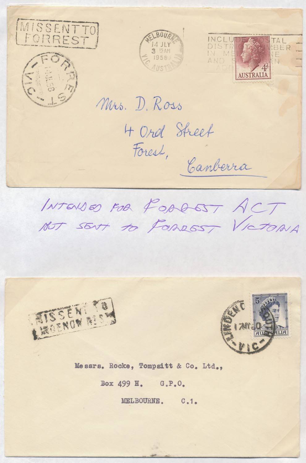 Victoria MISSENT MAIL 1930s1960s continuation group of covers with