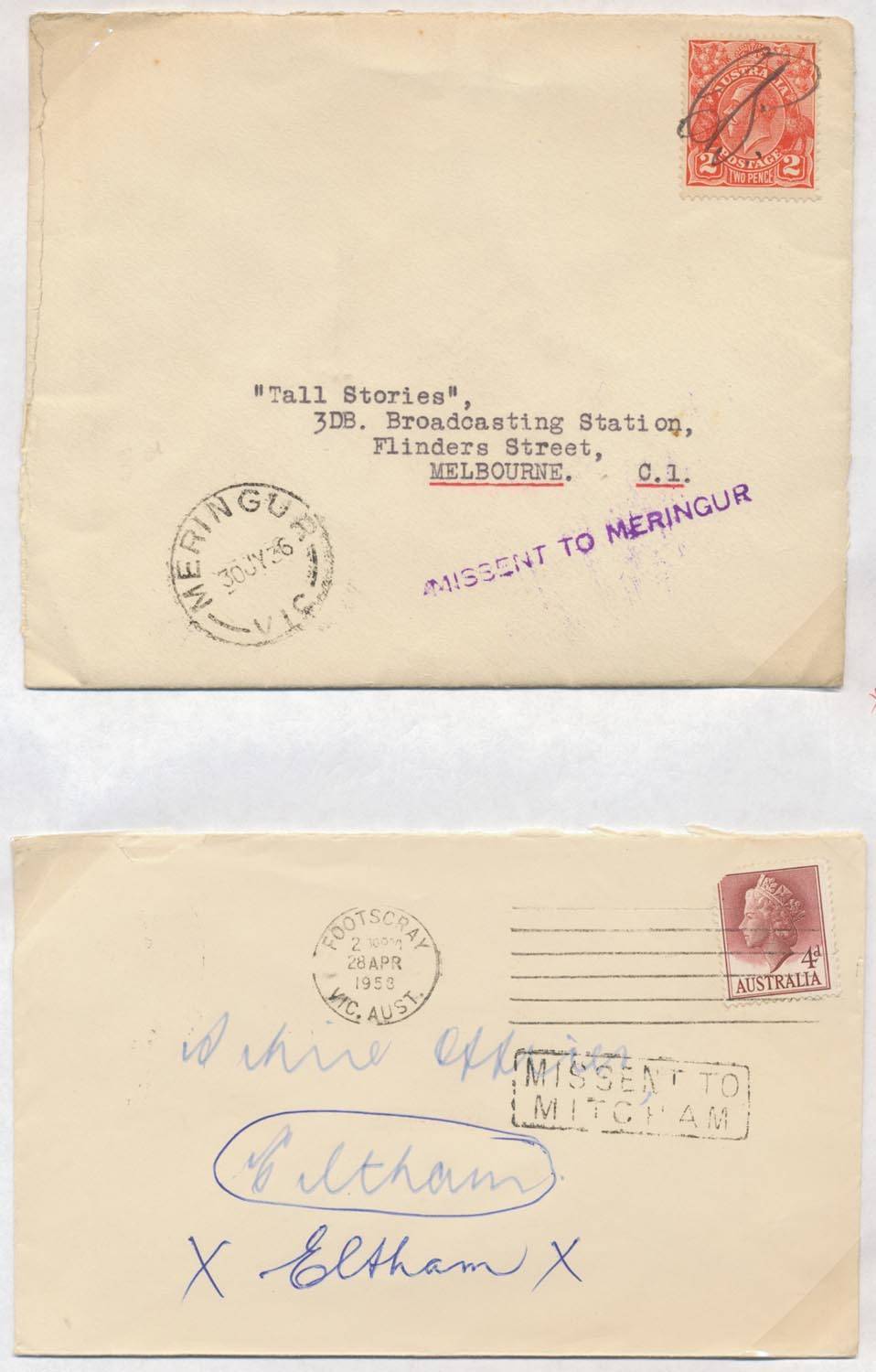 Victoria MISSENT MAIL 1930s1960s continuation group of covers with