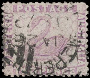 West Aust: 1864-79 Perf 12Â½ 2d mauve Error of Colour SG 55b, well centred, Perth duplex cancel of JA26/1879, Cat Â£15,000. One of only four dated examples that have been recorded. [Dr Cecil Walkley's similar example of the same date sold at the Prestige