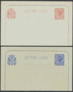 West Aust: LETTER CARDS: Unused group with 1d Swan, 2d brown (scarcer than the 1d Swan), 2d blue with Text on Back x2 shades, 2d blue with No Text on Back, 'ONE PENNY' on 2d blue x2 shades, generally very fine. (7)