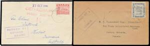 Worldwide: Pacific Islands World War II civil censor covers from Fiji, Gilberts (defective), Nauru x2, New Hebrides x2, New Zealand x2, Niue, Solomons x3, American Samoa x2, Dutch Indies x4, Sarawak, Singapore & Brunei, and two strays from Egypt, most are