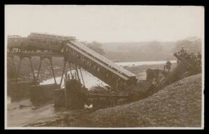 Worldwide: Picture Postcards with pickings including Australia real photo of unidentified railway bridge disaster, 1950s (?) University of Western Australia set of 6 x2, a few Victoria & West Coast of Tasmania, 1908 Visit of the US Fleet 'USS Connecticut'