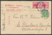 Antarctica: NEW ZEALAND: 1911 return usage of German (10pf+)10pf Reply-Half unnecessarily with New Zealand Â½d & 1d pair added, the message states "...the supply of Victoria Land stamps...is so limited that I am unable to comply with your request" & signe - 2