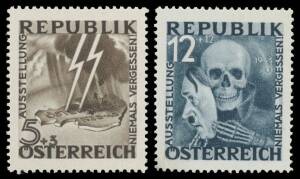 Austria: 1946 'Never Forget' Anti-Facist Exhibition 5+3gr SS Lightning Storm & 12+12g Hitler Death Mask Mi VI & VII, well-centred, unmounted, Cat â€šÂ¬2600. Unissued: not listed by Gibbons. The Allied Control Commission objected to these designs. A re-de