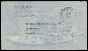 China: 1945 stampless internee mail to NSW x2 or GB x2 (one endorsed on the flap "Lung Hwa CAC" = Civil Assembly Camp), three with boxed 'Internee mail free/of postage/Shanghai PO' cachet in violet (one of 7.9.45, the earliest recorded date), US Army PO 2